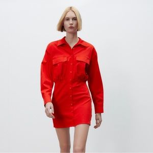 ZARA NEW RED POPLIN SHIRT DRESS